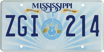 MS license plate ZGI214