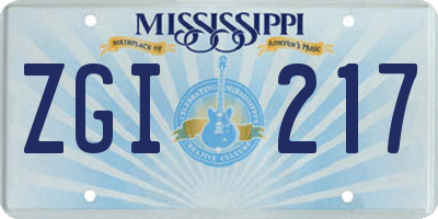 MS license plate ZGI217