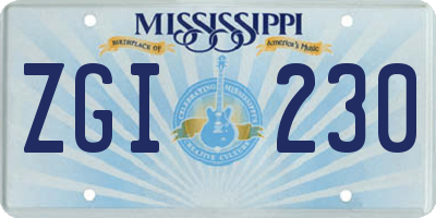 MS license plate ZGI230