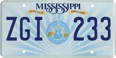 MS license plate ZGI233