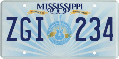MS license plate ZGI234
