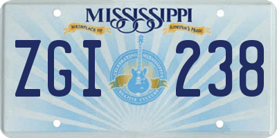 MS license plate ZGI238