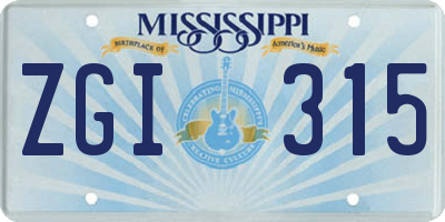 MS license plate ZGI315