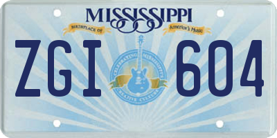 MS license plate ZGI604