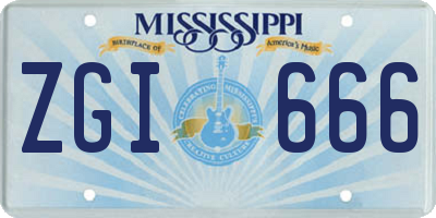 MS license plate ZGI666