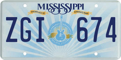 MS license plate ZGI674
