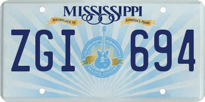 MS license plate ZGI694