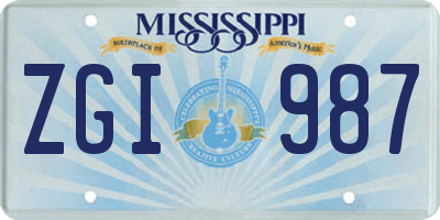 MS license plate ZGI987