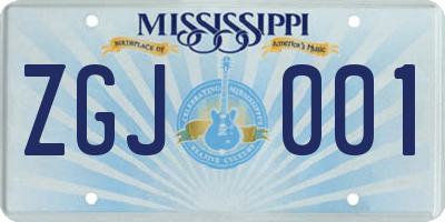 MS license plate ZGJ001