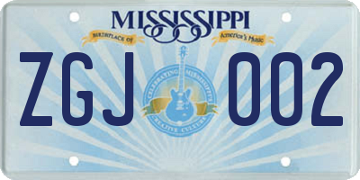 MS license plate ZGJ002