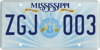 MS license plate ZGJ003