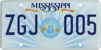 MS license plate ZGJ005