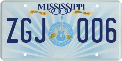 MS license plate ZGJ006