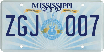 MS license plate ZGJ007