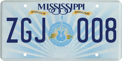 MS license plate ZGJ008