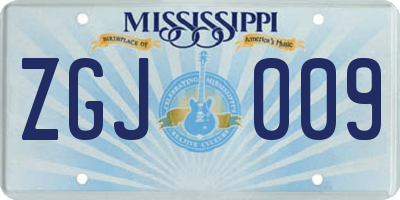 MS license plate ZGJ009