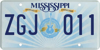 MS license plate ZGJ011