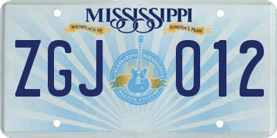 MS license plate ZGJ012