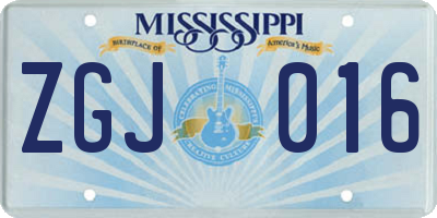 MS license plate ZGJ016