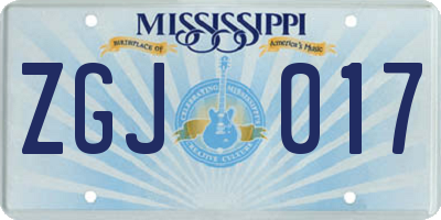 MS license plate ZGJ017