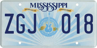 MS license plate ZGJ018