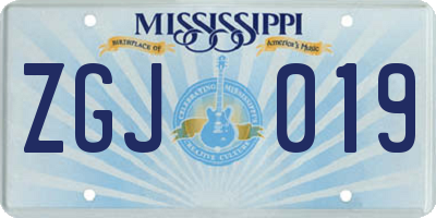 MS license plate ZGJ019