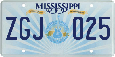 MS license plate ZGJ025