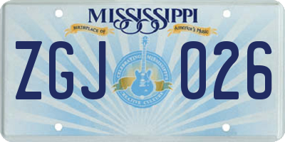MS license plate ZGJ026