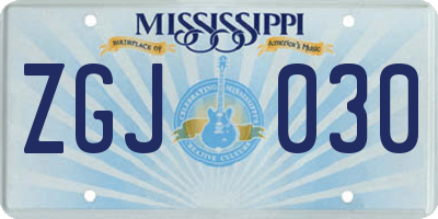 MS license plate ZGJ030