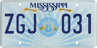 MS license plate ZGJ031