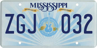 MS license plate ZGJ032