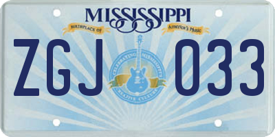 MS license plate ZGJ033