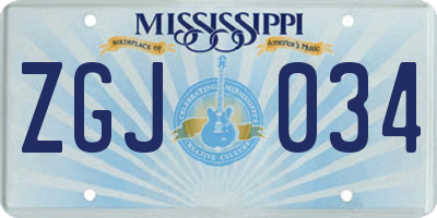 MS license plate ZGJ034