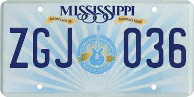 MS license plate ZGJ036