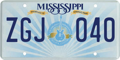 MS license plate ZGJ040