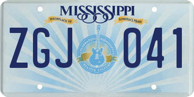 MS license plate ZGJ041