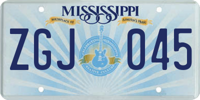 MS license plate ZGJ045
