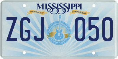 MS license plate ZGJ050