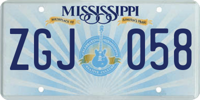 MS license plate ZGJ058