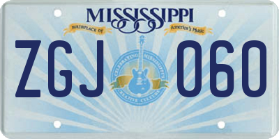 MS license plate ZGJ060
