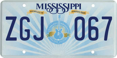 MS license plate ZGJ067