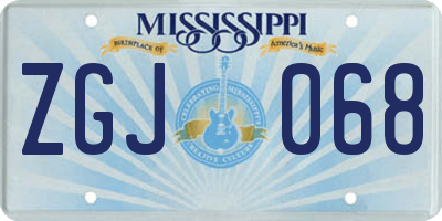MS license plate ZGJ068