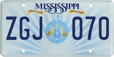 MS license plate ZGJ070