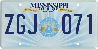 MS license plate ZGJ071
