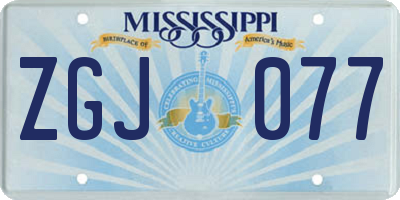 MS license plate ZGJ077