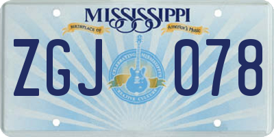 MS license plate ZGJ078