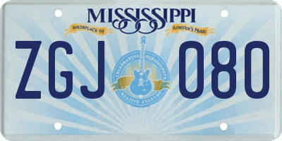 MS license plate ZGJ080