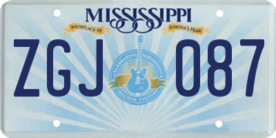MS license plate ZGJ087