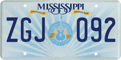 MS license plate ZGJ092