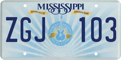 MS license plate ZGJ103